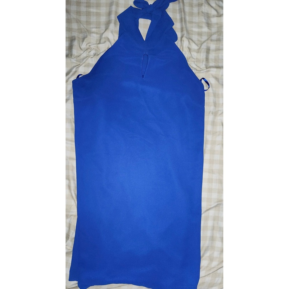 Naked Zebra Royal Blue Halter Keyhole Mini‎ Dress Small Tie Back Crepe Shift
